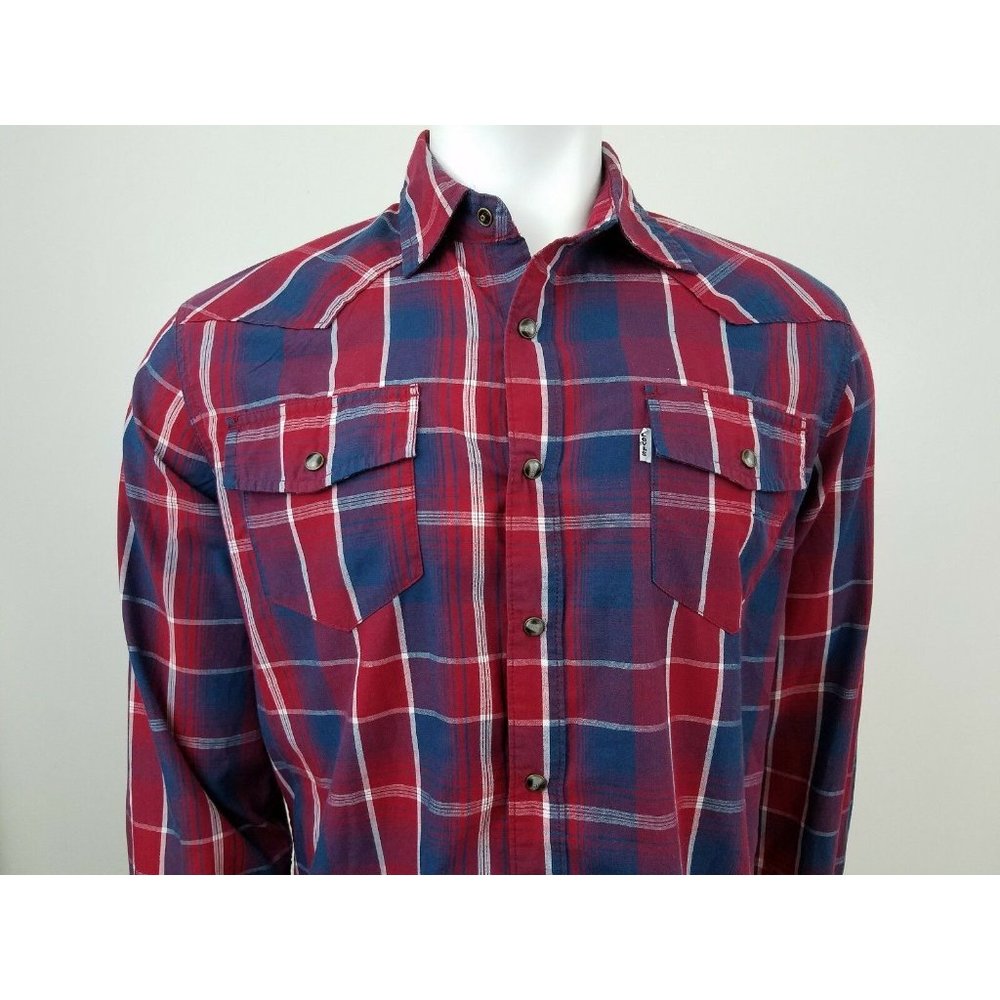 Levi's Strauss plaid shirt button front red blue modern fit Sz M - Picture 2 of 8